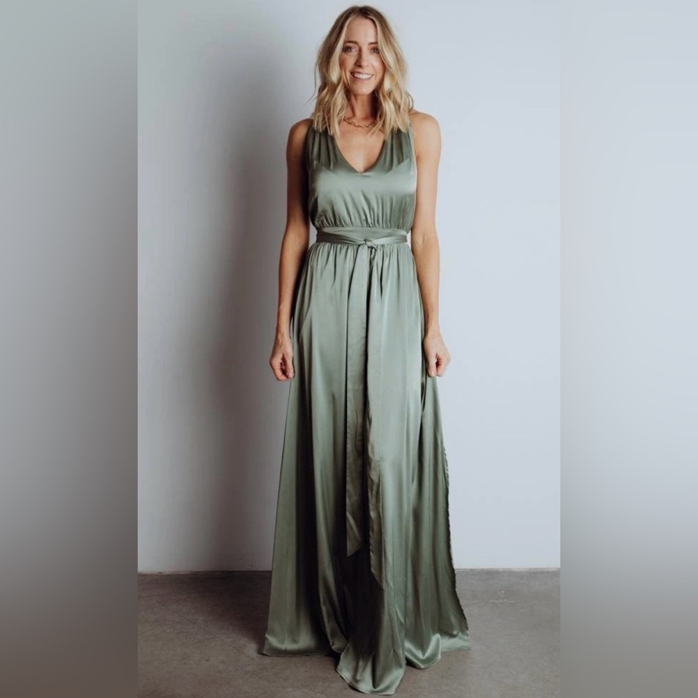 Baltic Born Satin Maxi Dress Sage Green Size Small